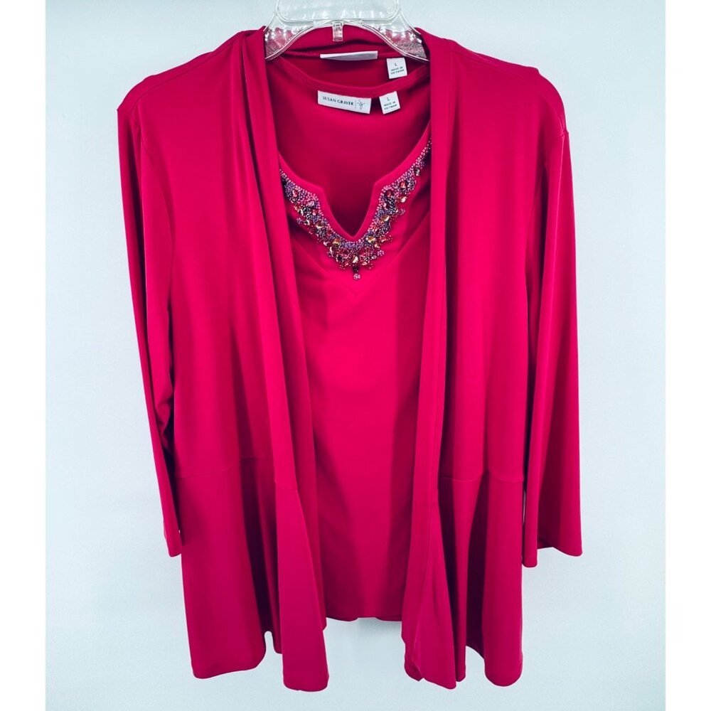 Susan Graver Liquid Knit Embellished Tank Pink Large A251390